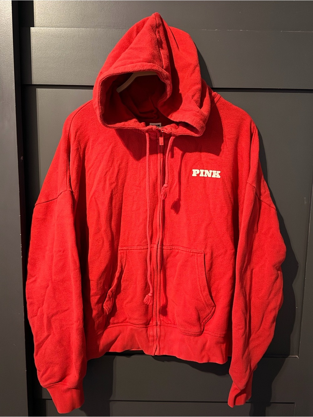 PINK Victoria's Secret Red Hooded Puffer Zip Jacket
